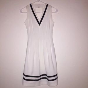 Black and White V-Neck Fit and Flare Dress